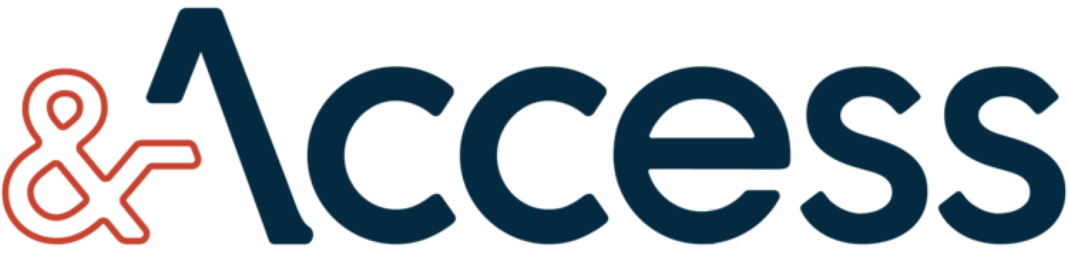 Two blue Access logos with ampersand symbols shown side by side on white background.