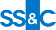 Blue and white SS&C company logo design on white background.