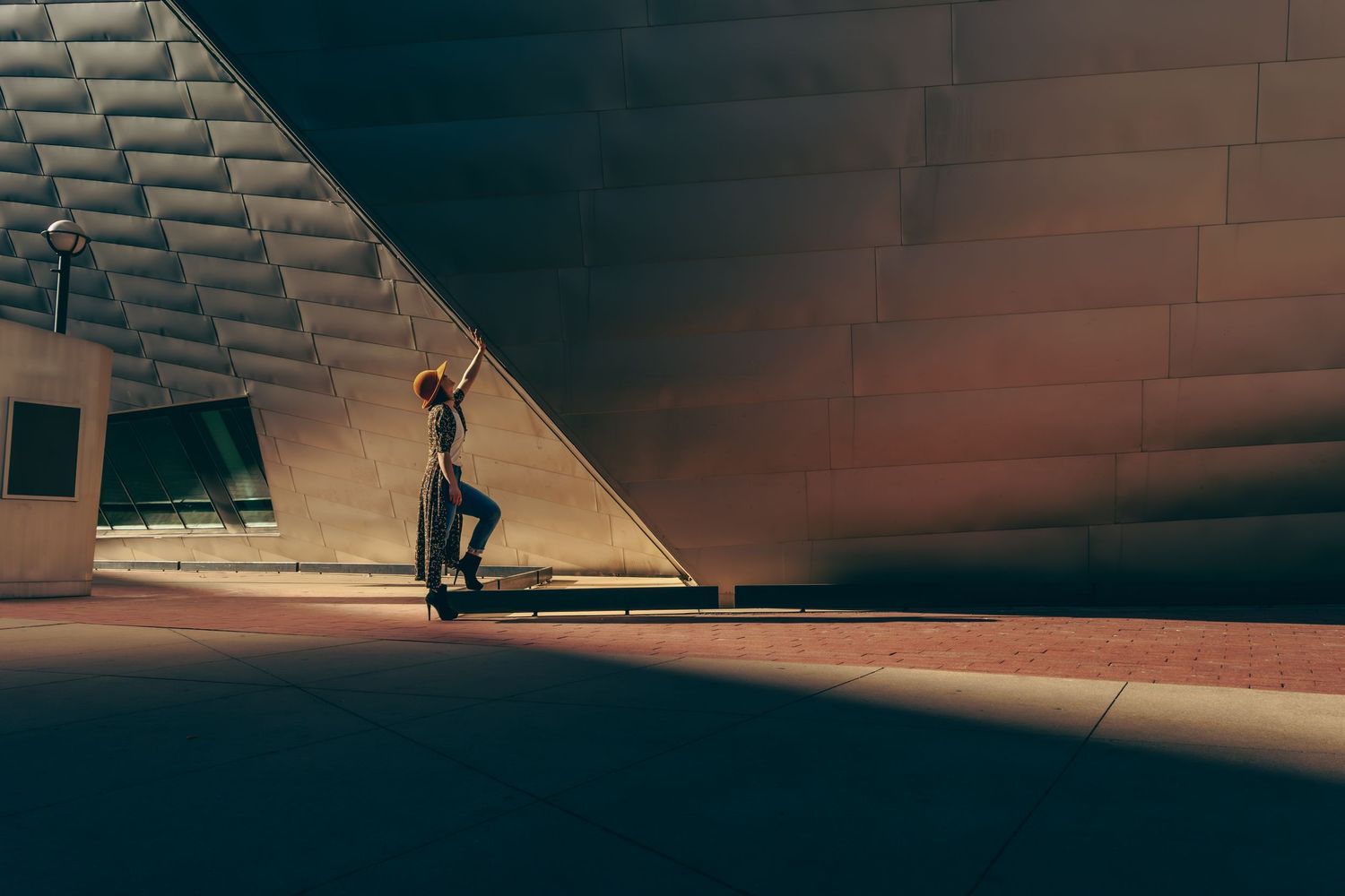 A series of architectural images showing dramatic shadows and angles on modern building walls and surfaces.