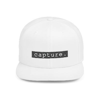 White snapback baseball cap with black 