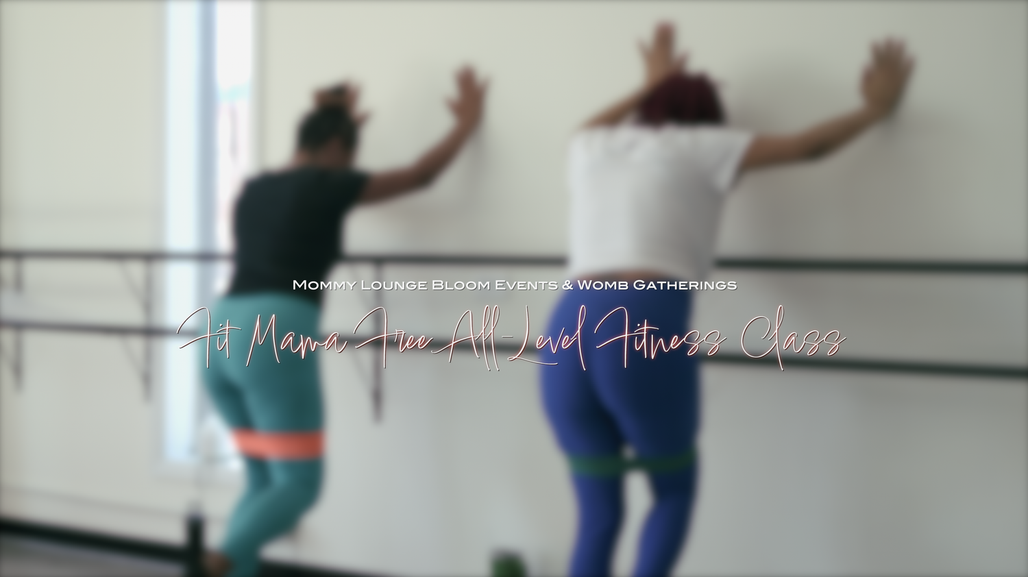 Two dancers lean against a wall during a movement and fitness class in a bright dance studio.