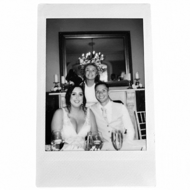 Black and white vintage polaroid photos showing couples with Jade from Ivyhouse Photography.