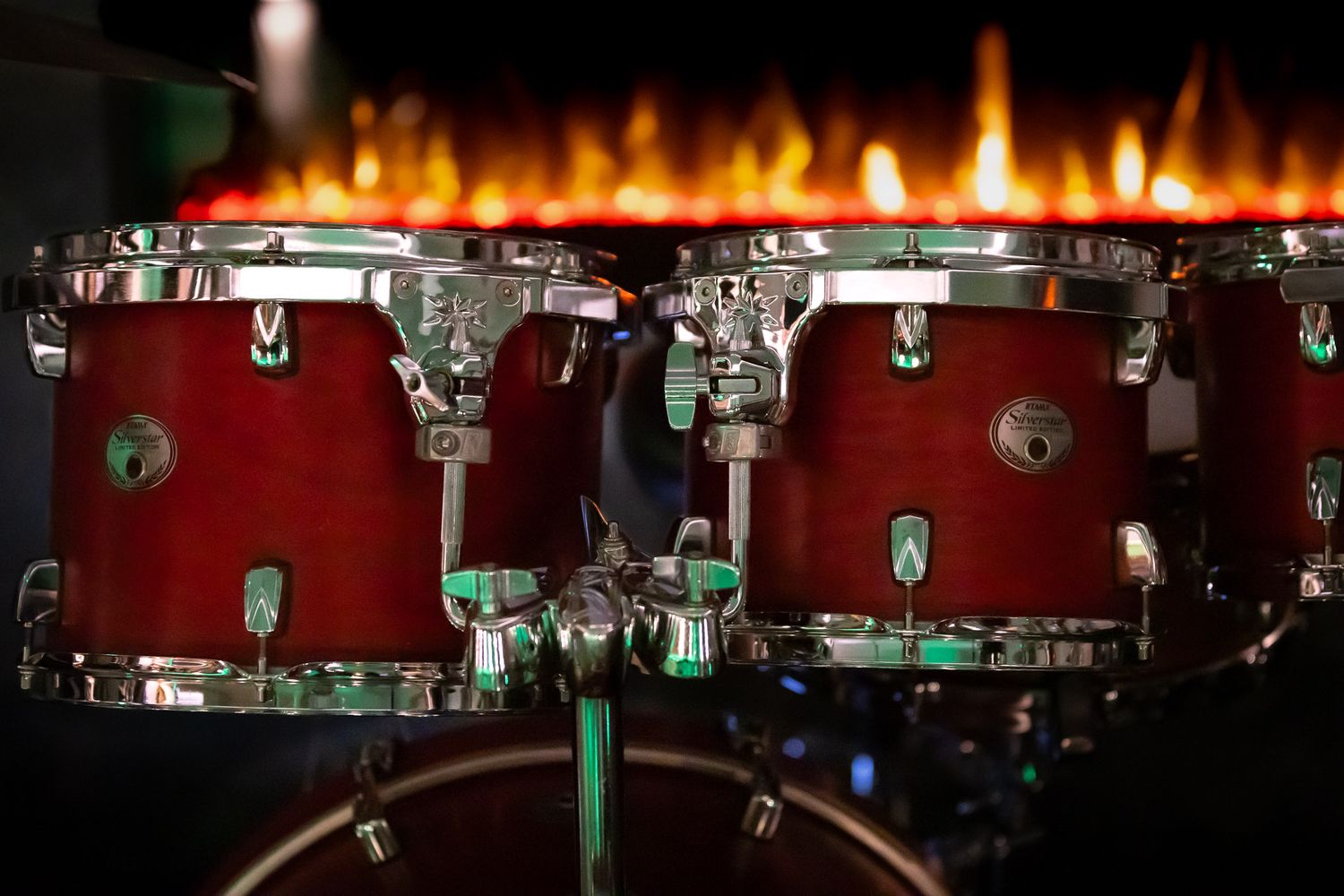Drum kit detail during a live performance by The Wrecks.