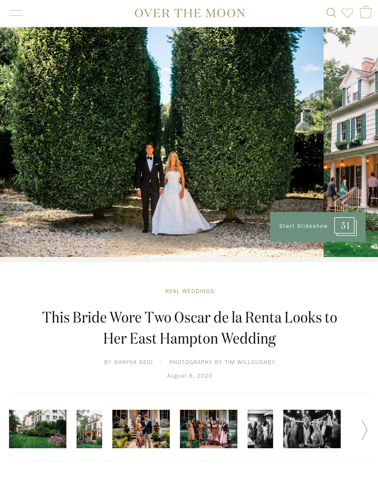 A wedding photo collage showing garden venue scenes with greenery and outdoor ceremony details in the Hamptons.