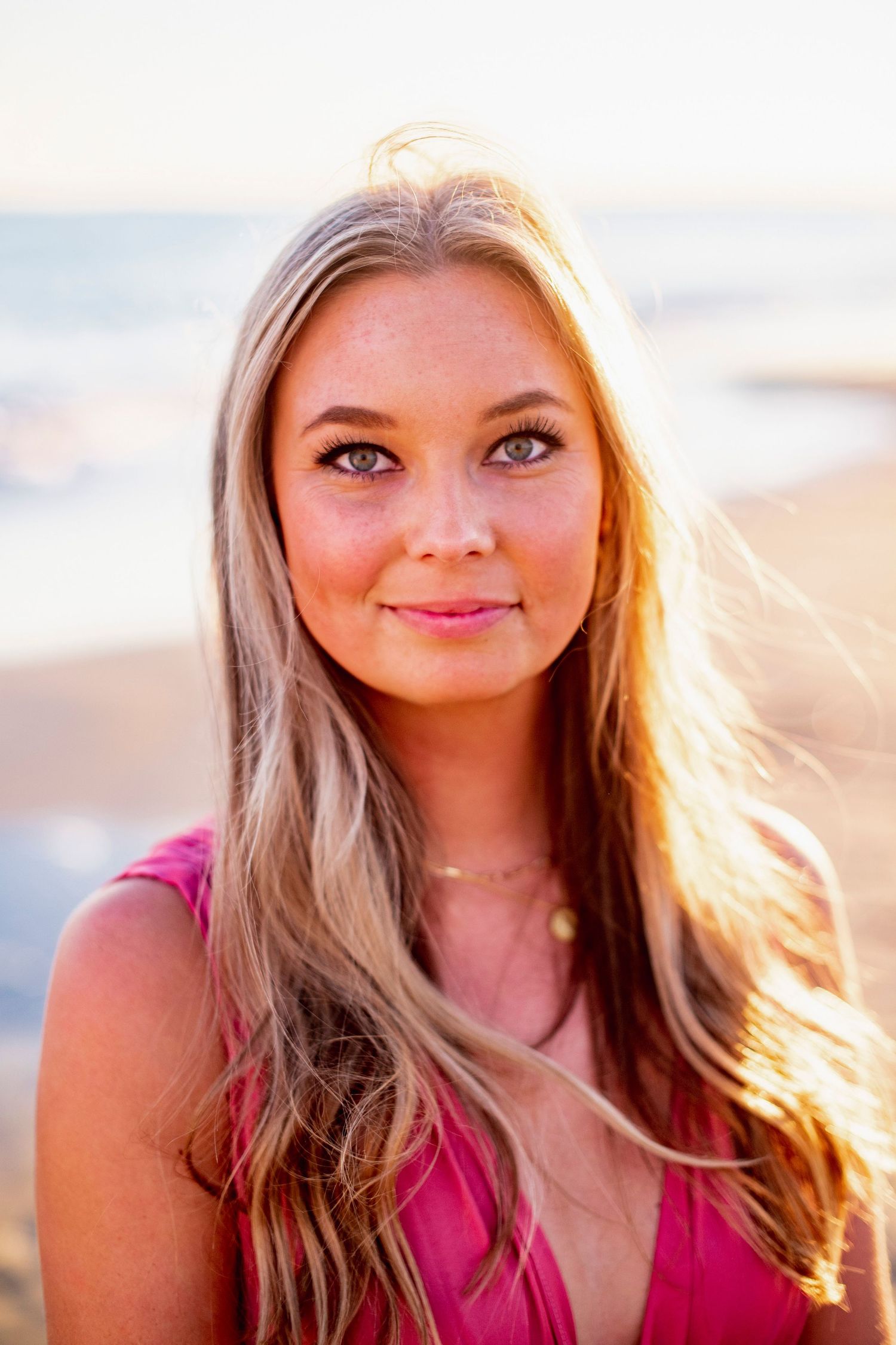 Outdoor portrait series in golden sunlight showing close-up shots with warm backlighting.