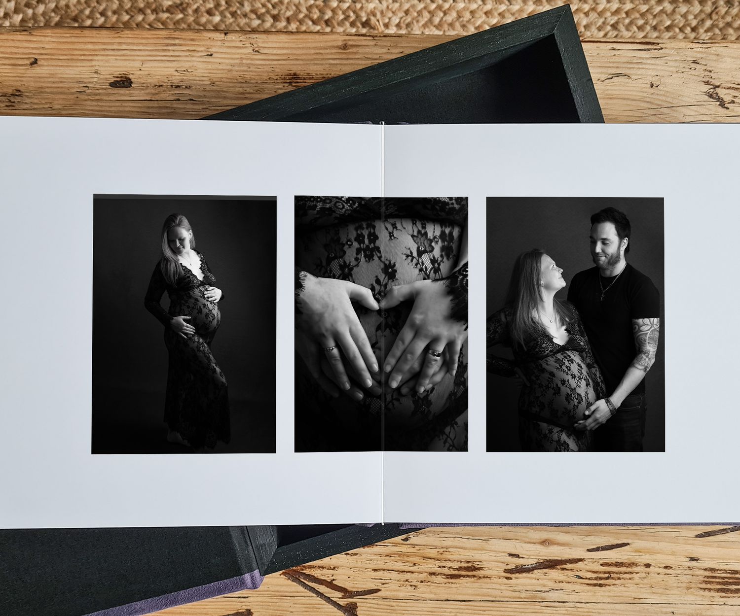 A beautifully bound maternity album, telling the complete story of pregnancy through elegant, timeless imagery.
