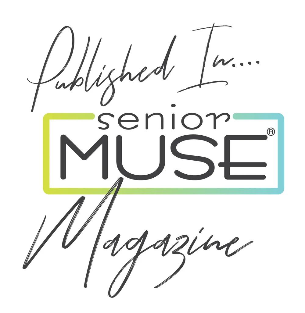 Published in Senior Muse Magazine logo badge with colorful gradient border on white background.
