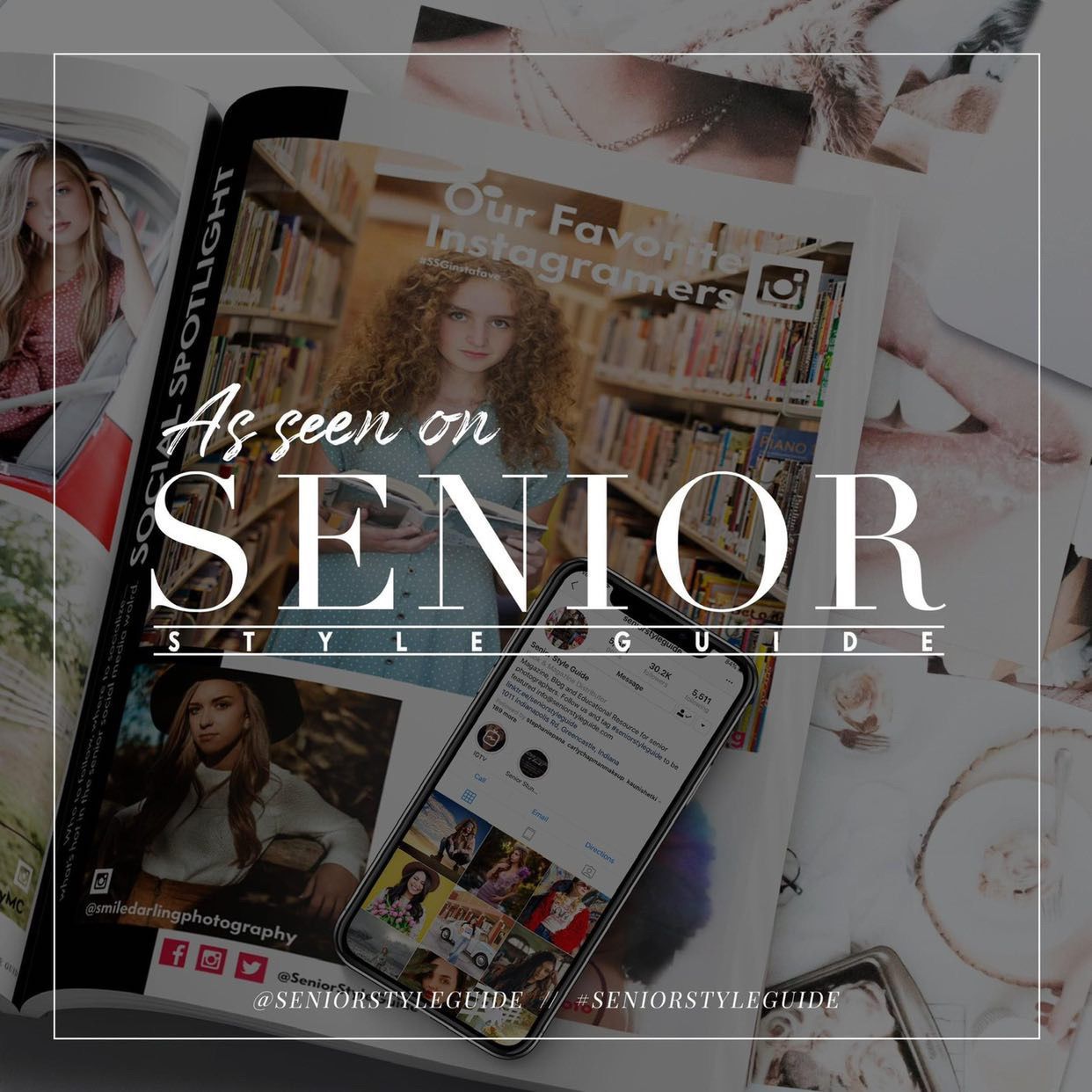 As seen on Senior Style Guide badge with magazine and phone display.