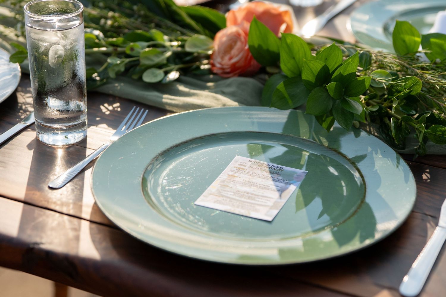 Place setting for the supper club by southern jewel hospitality at Lazy Stud Ranch in Lyons, CO.