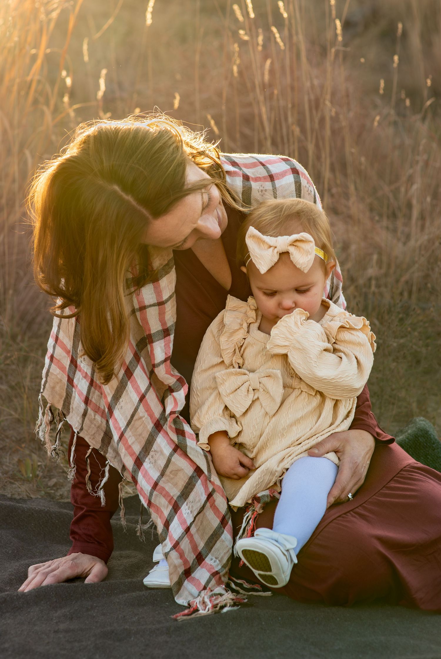 Mother and baby at golden hour