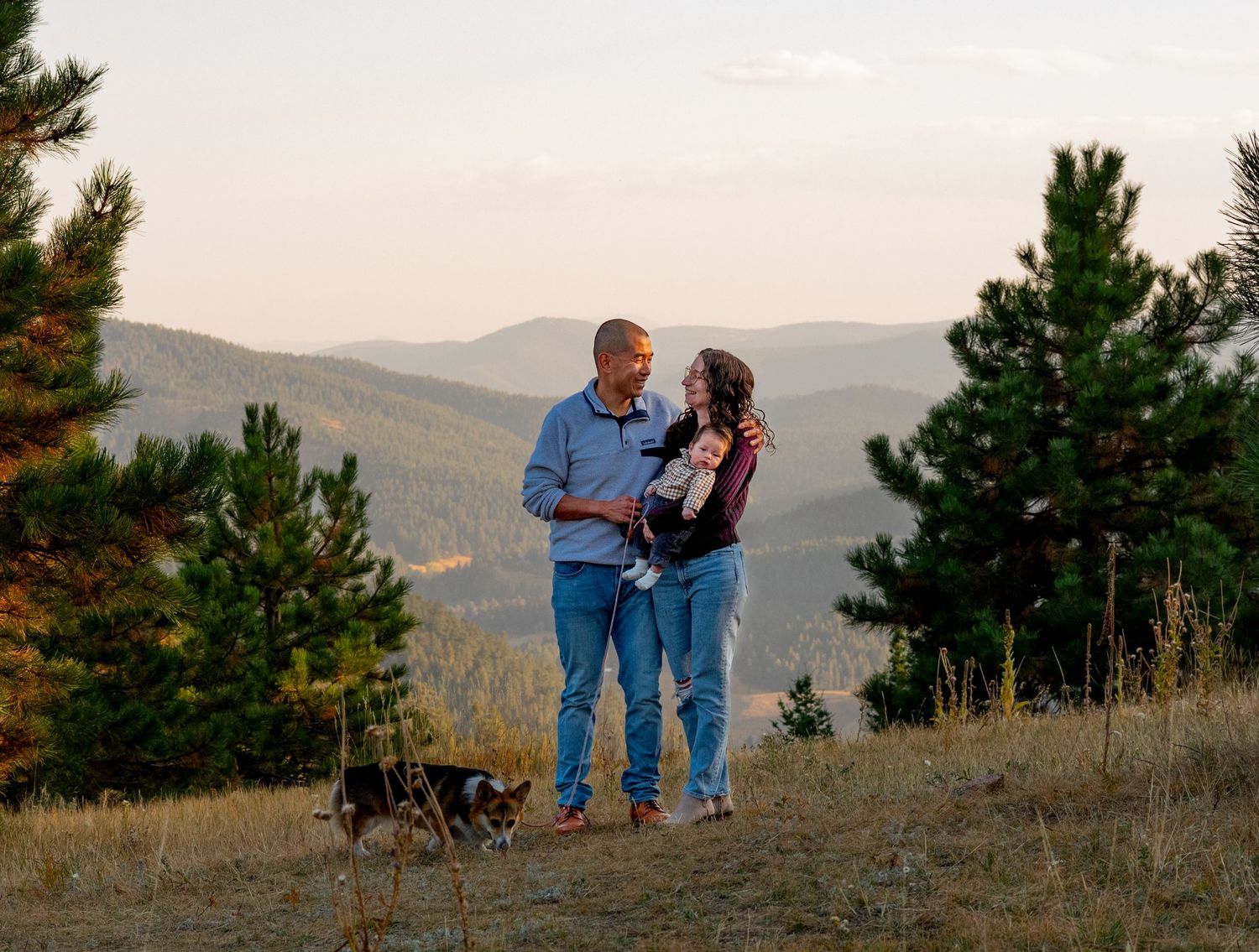 Family posing at Mt. Falcon Park, Co