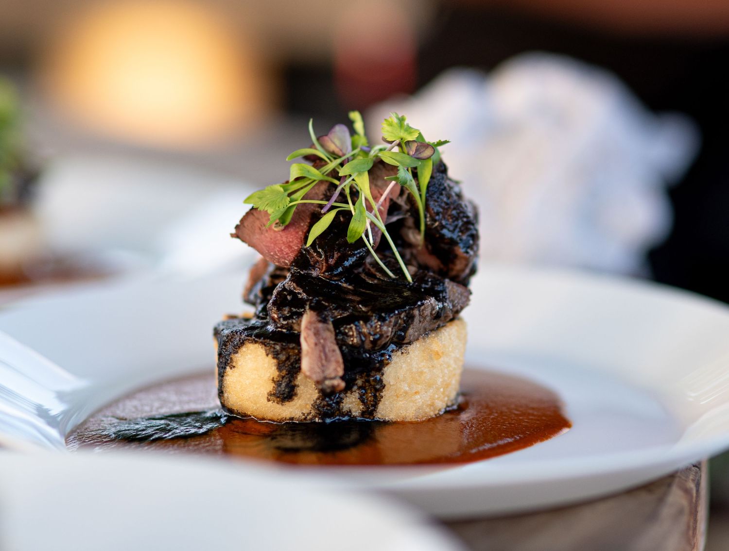 Beef and rice cake fine dining at Lazy Stud Ranch in Lyons, CO.