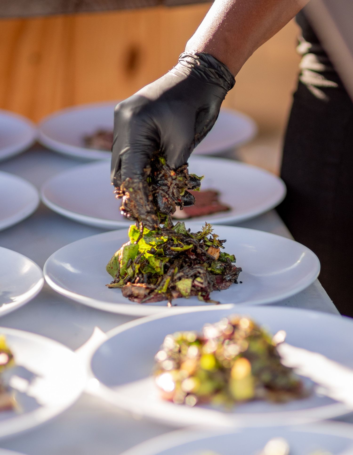 Food preparation for the supper club at Lazy Stud Ranch in Lyons, CO.