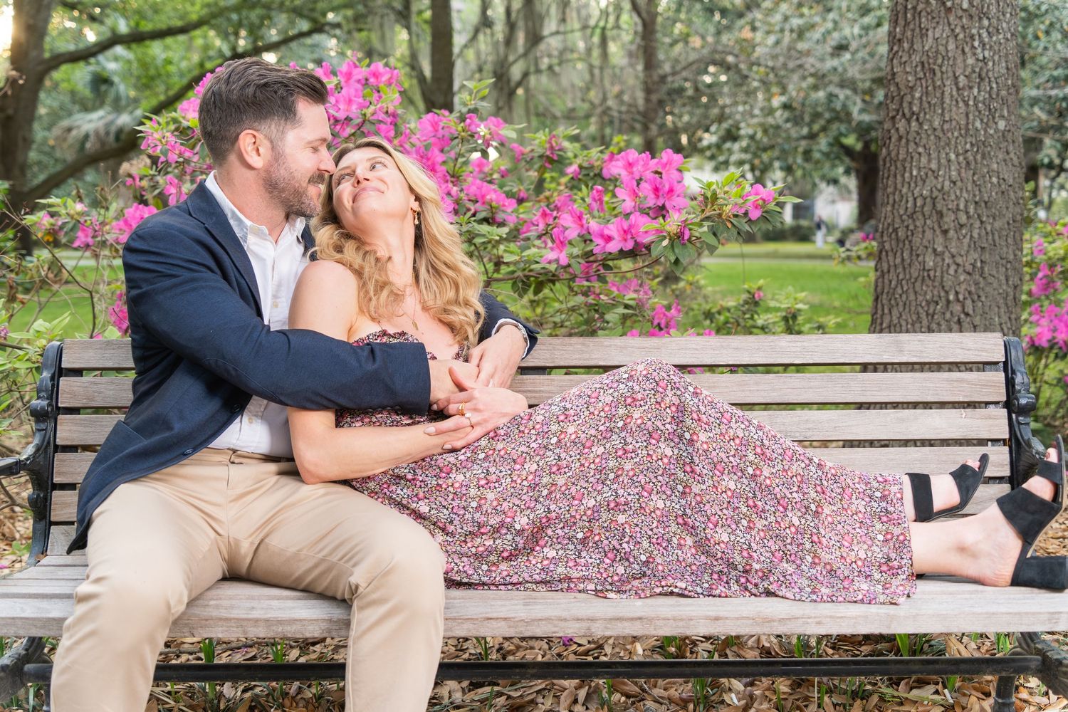 Romantic couples photography photo session Forsyth Park Savannah Georgia