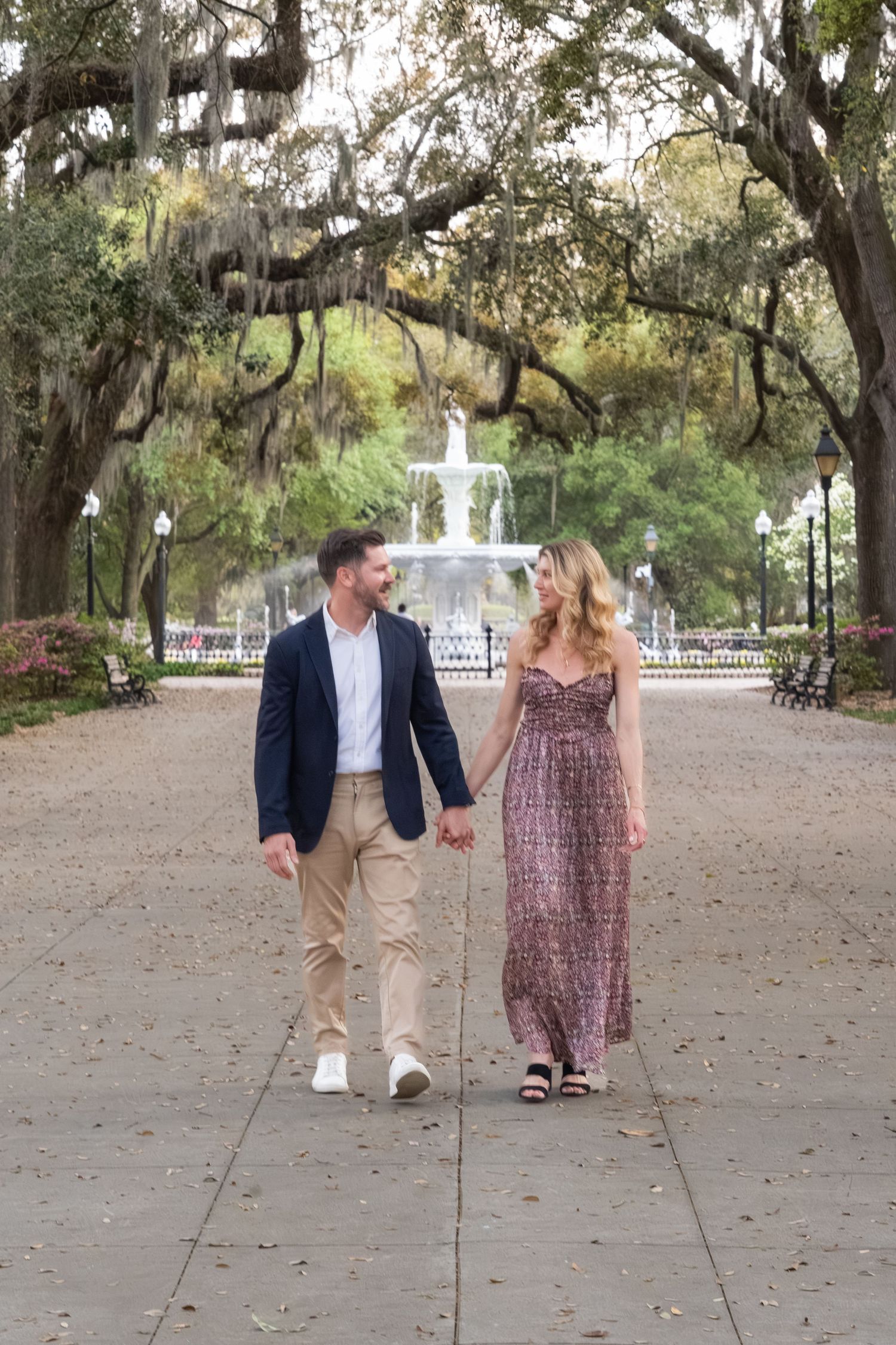 Romantic couples photography photo session Forsyth Park Savannah Georgia
