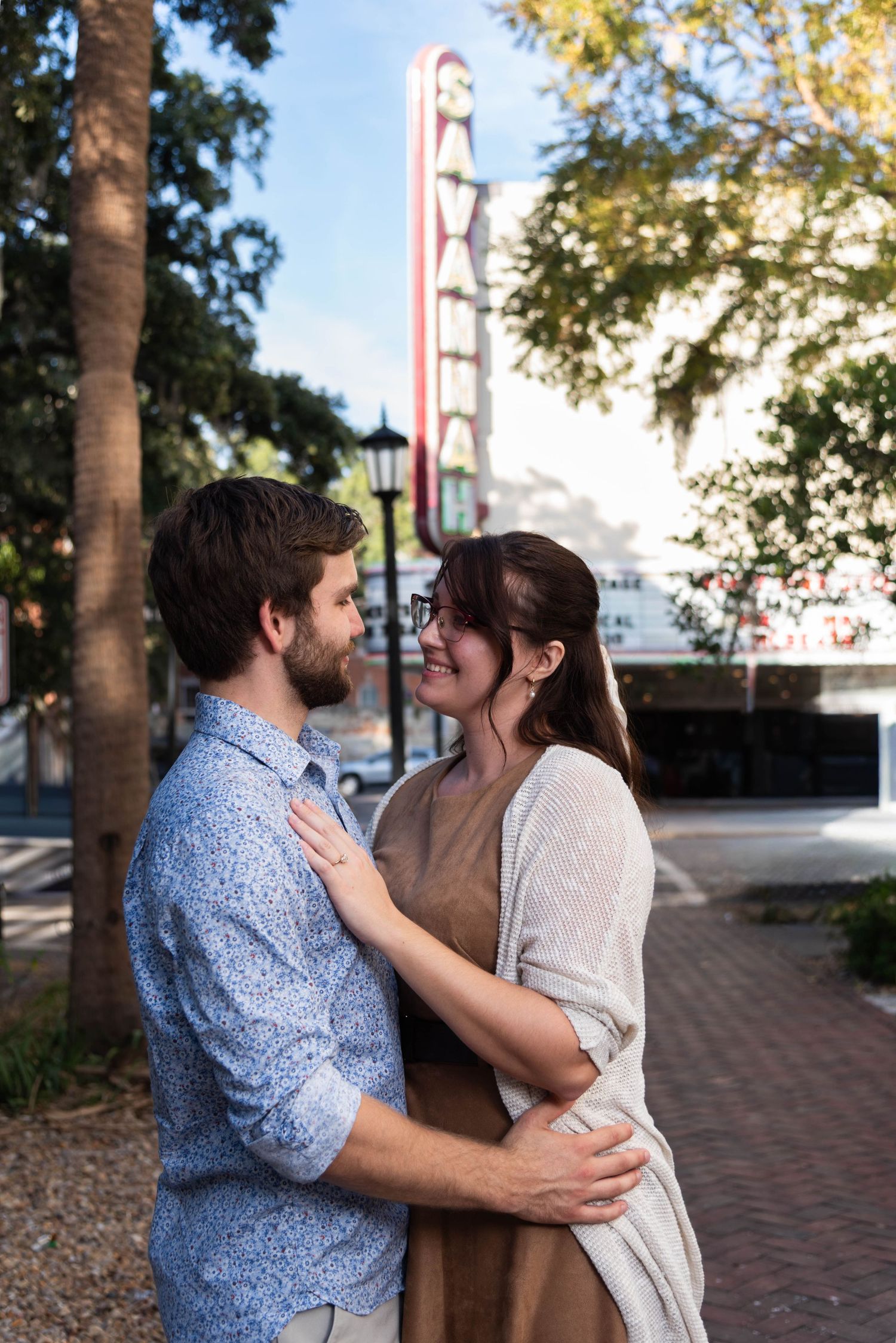 Romantic couples photography photo session at Savannah Theatre Savannah Georgia
