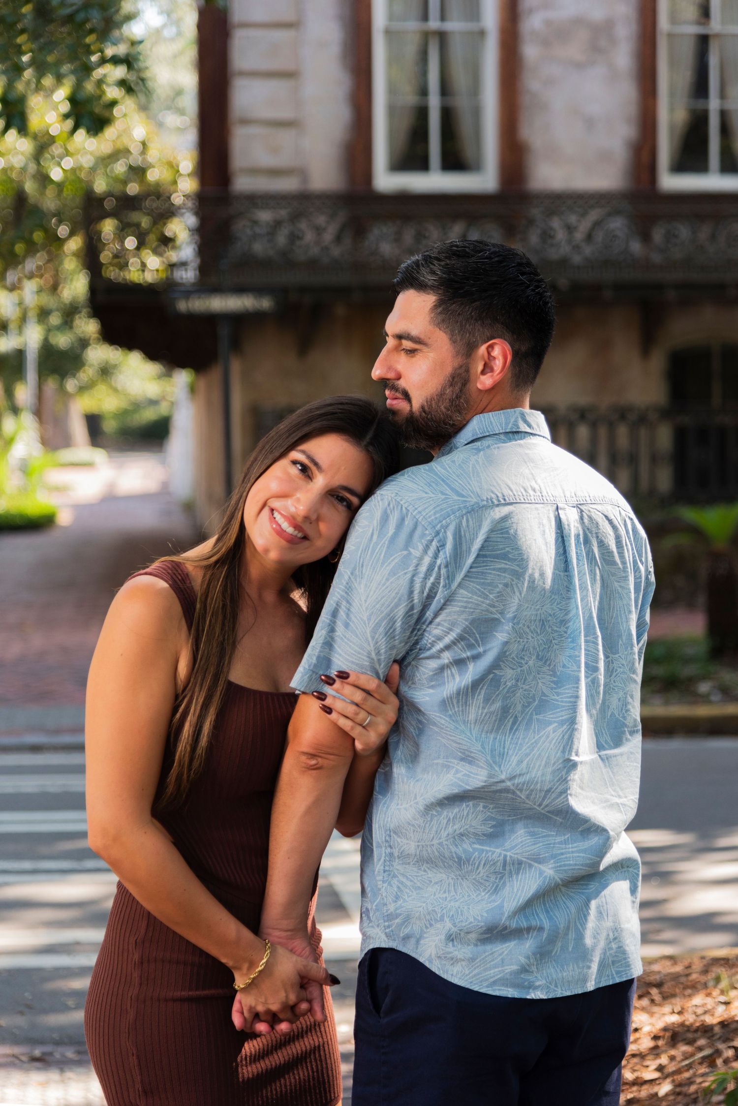Romantic couples photography photo session Monterey Square Savannah Georgia