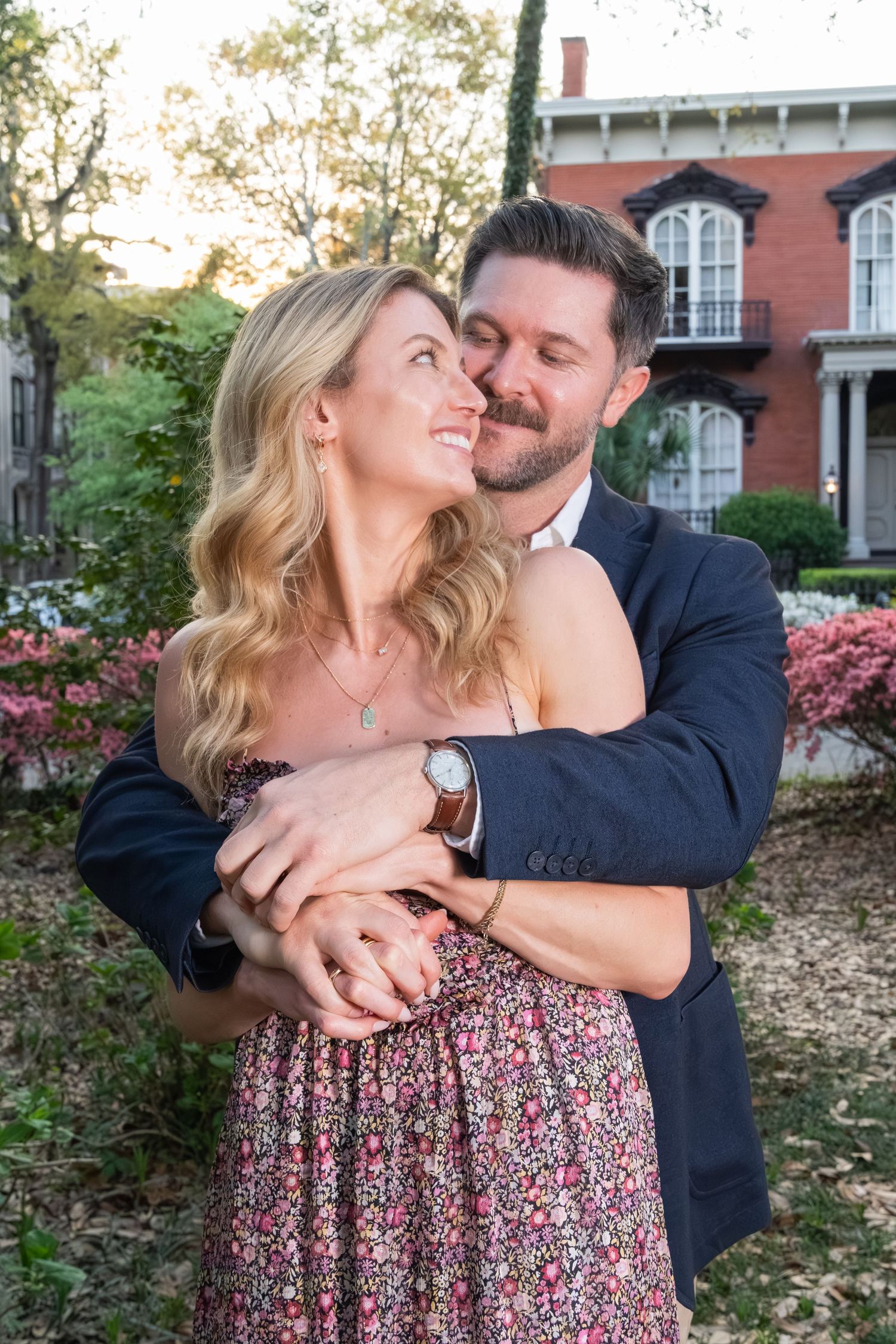 Romantic couples photography photo session Monterey Square Savannah Georgia