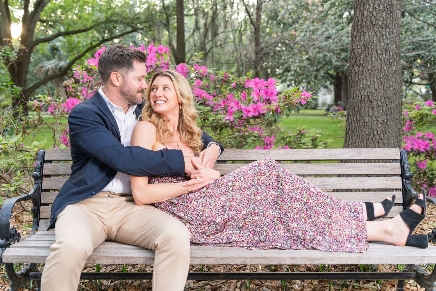 Romantic couples photography photo session Forsyth Park Savannah Georgia