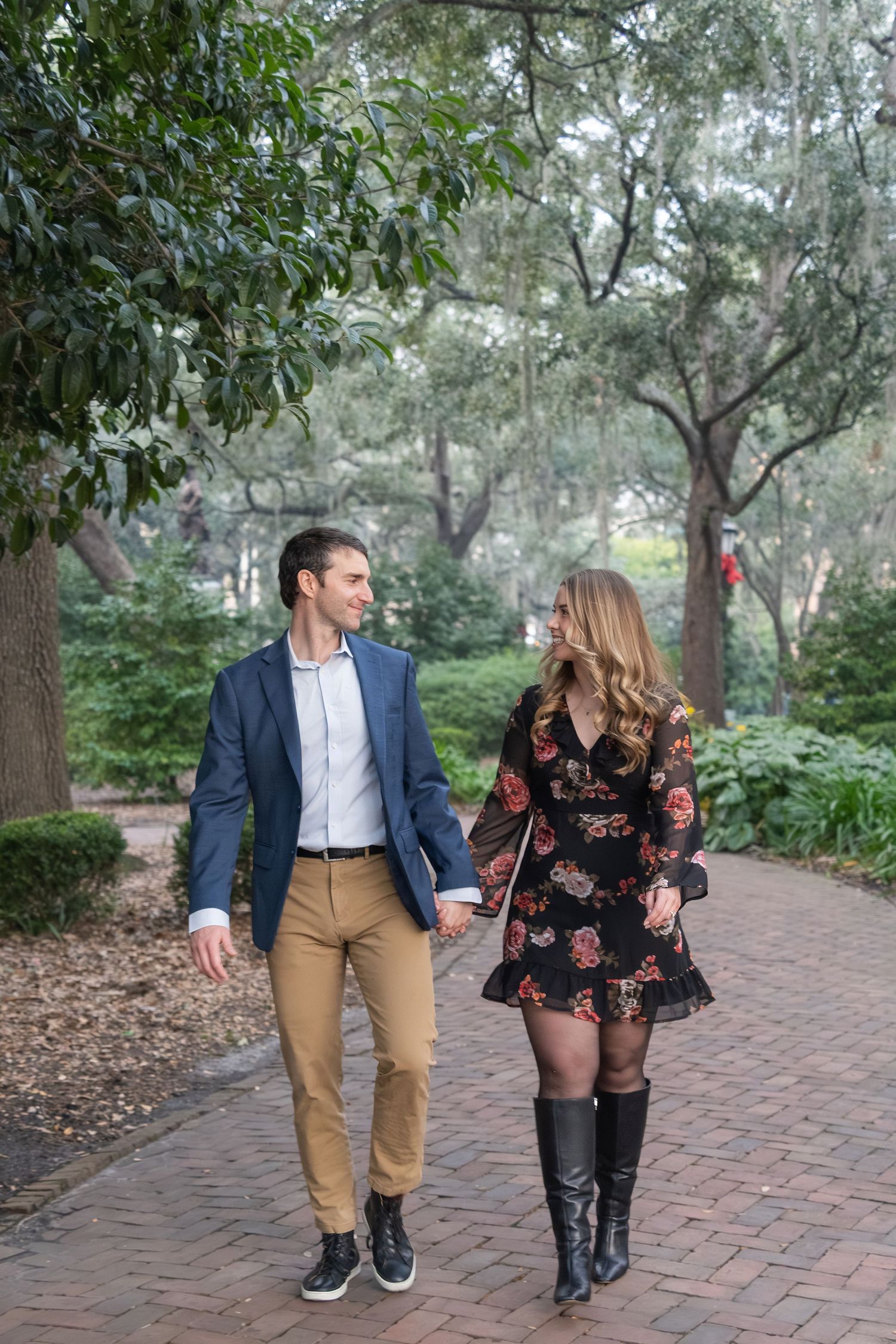 Romantic couples photography photo session Reynolds Square Savannah Georgia