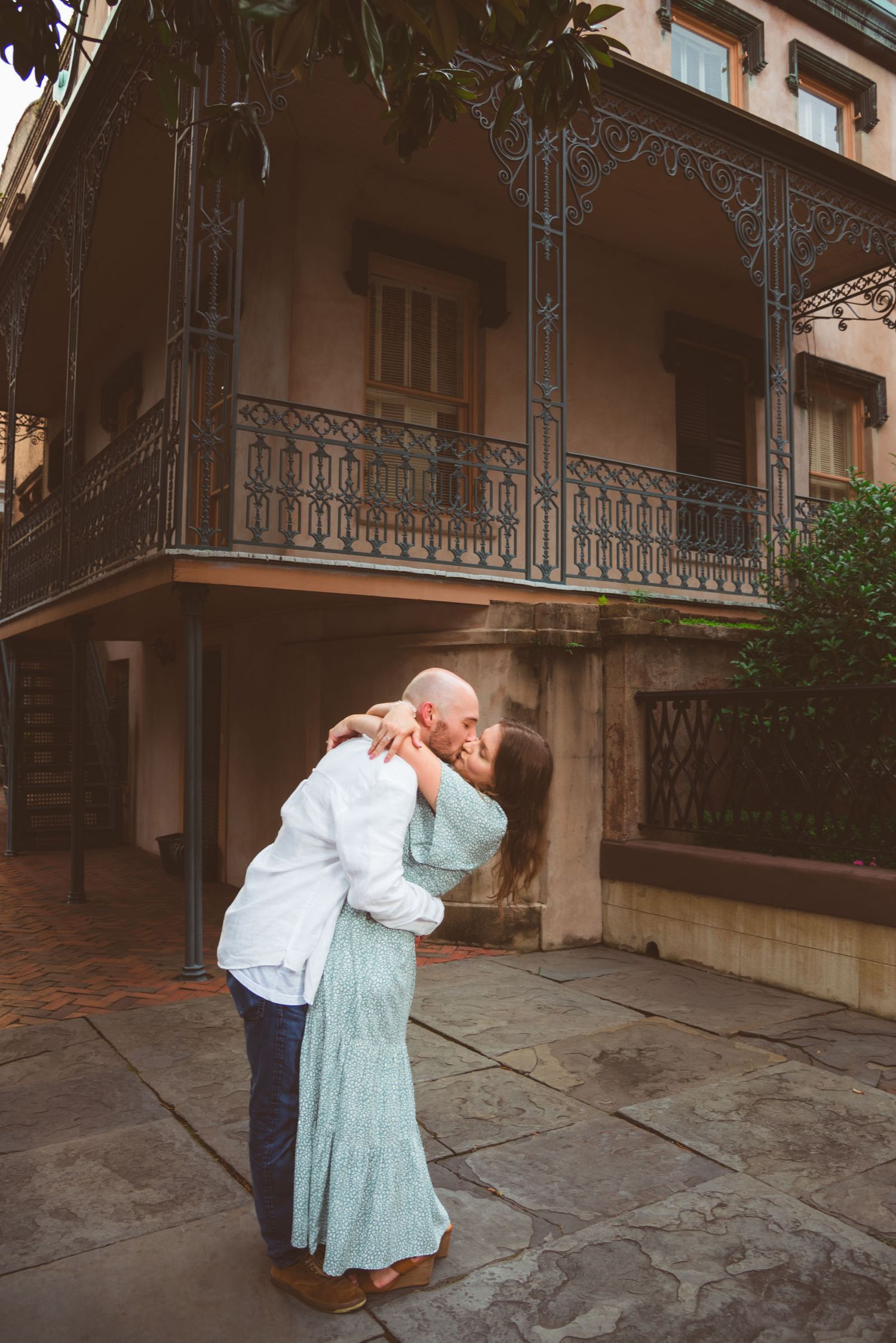 Romantic couples photography photo session walking tour Savannah Georgia