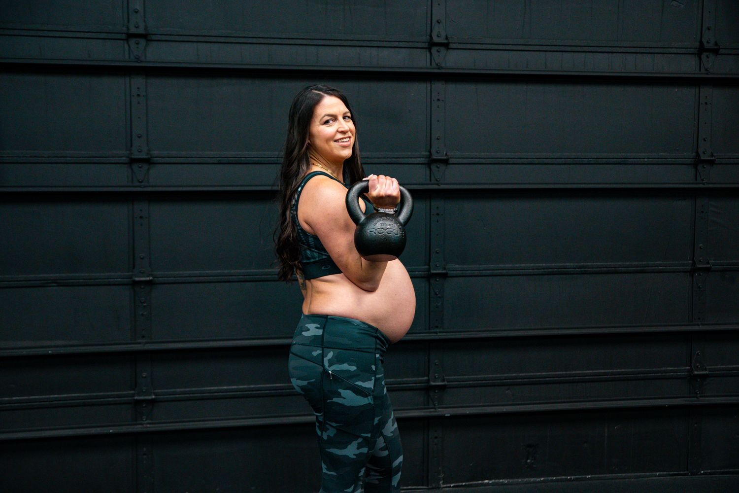 Exercise demonstration series featuring kettlebell movements against black background.