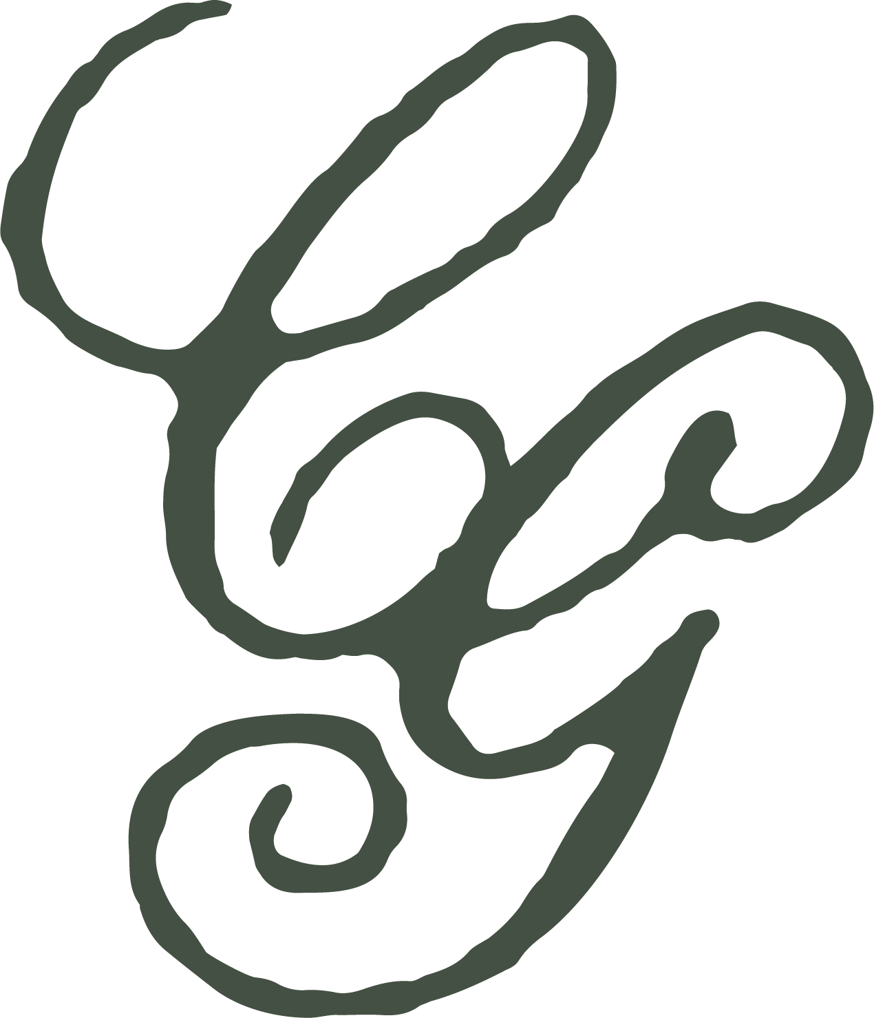 Elegant handwritten CG monogram logo in dark green, perfect for branding and luxury design.