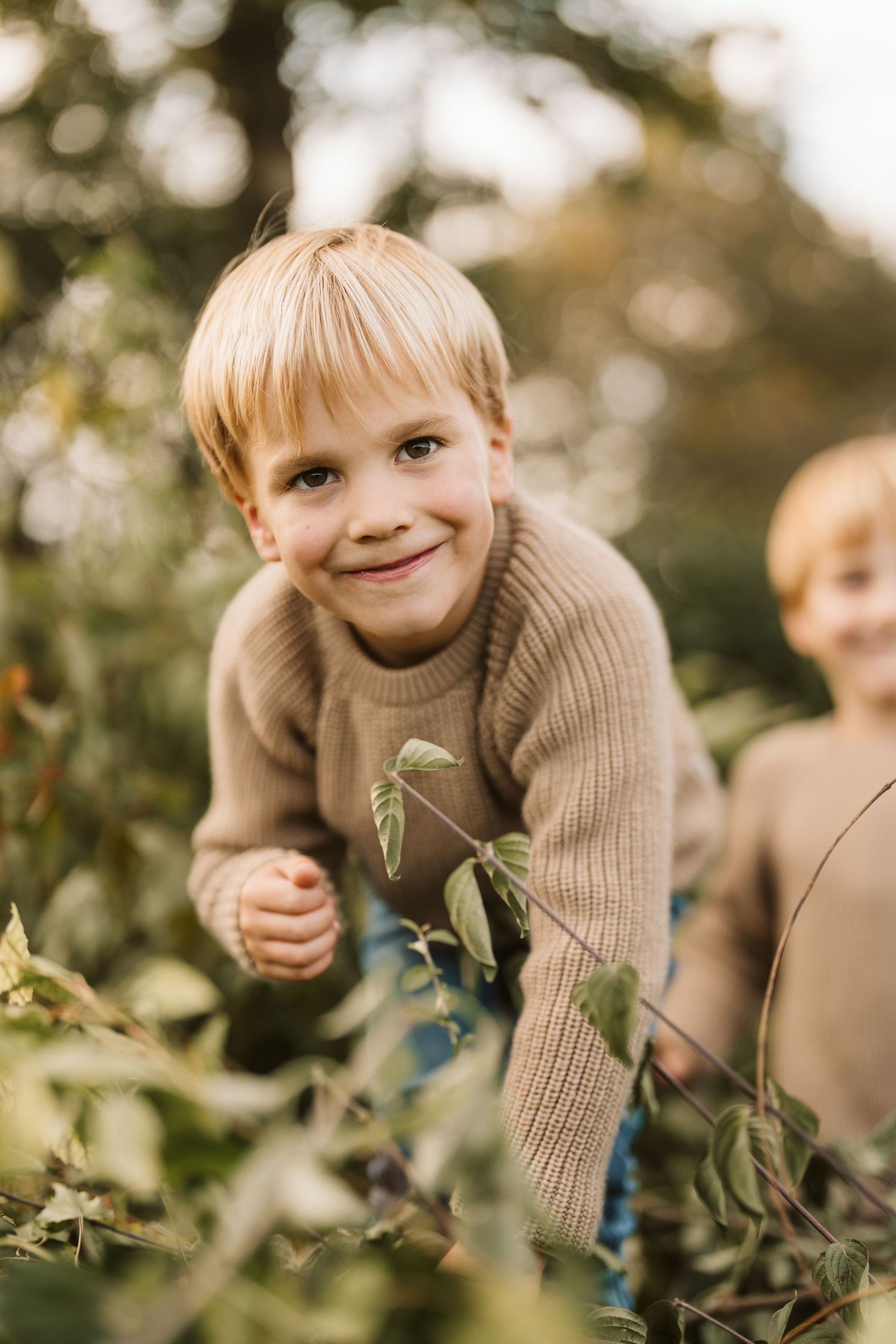 Lachender Junge zwischen Gräsern, Familien-Shooting