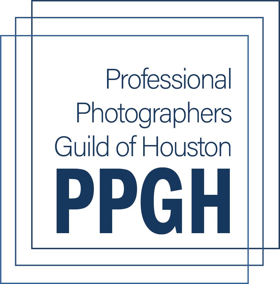 Professional Photographers Guild of Houston PPGH logo with blue text and layered square border design.