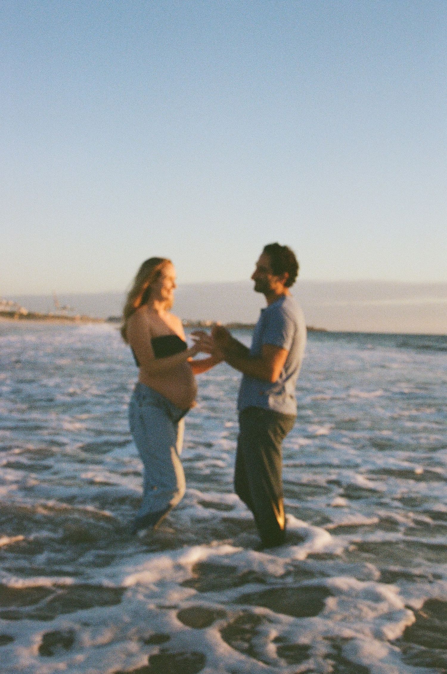 Maternity Photoshoot.
Film portrait at Leighton Beach Perth, golden hour on soft dunes