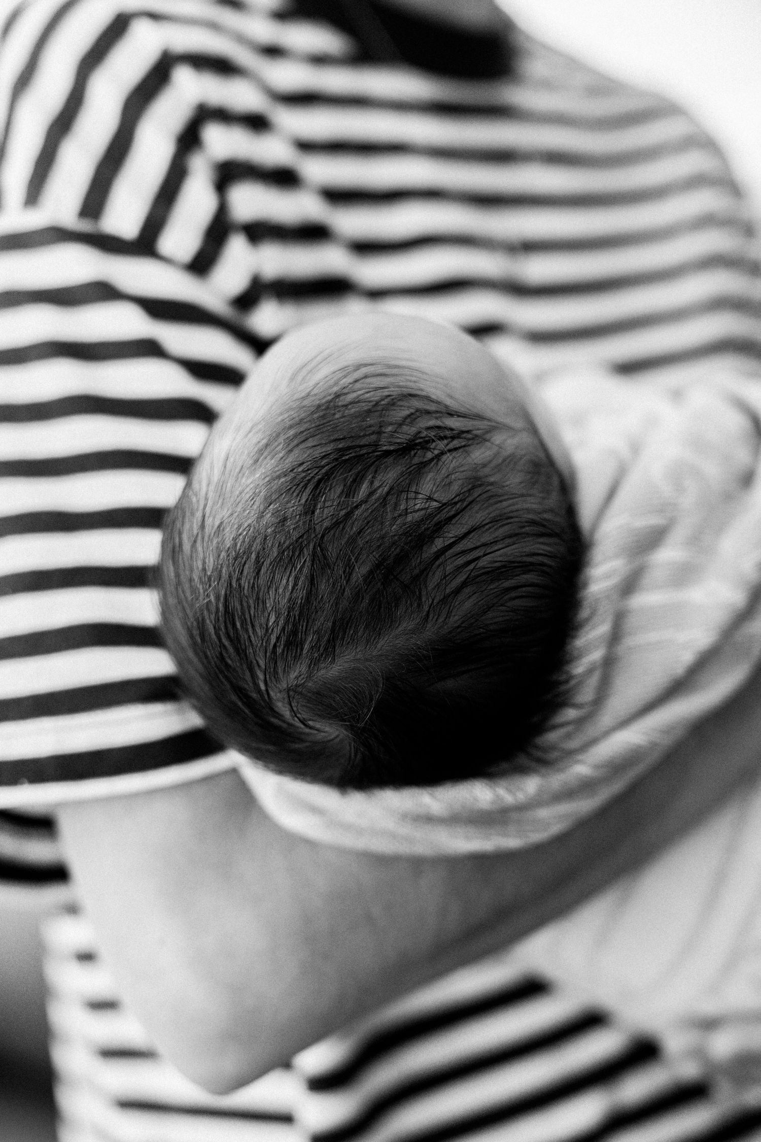 Black and white close-up of a newborn baby captured by Nelson Newborn Photographer