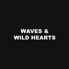 Waves and Wild Hearts bold white text logo on a stark black background.