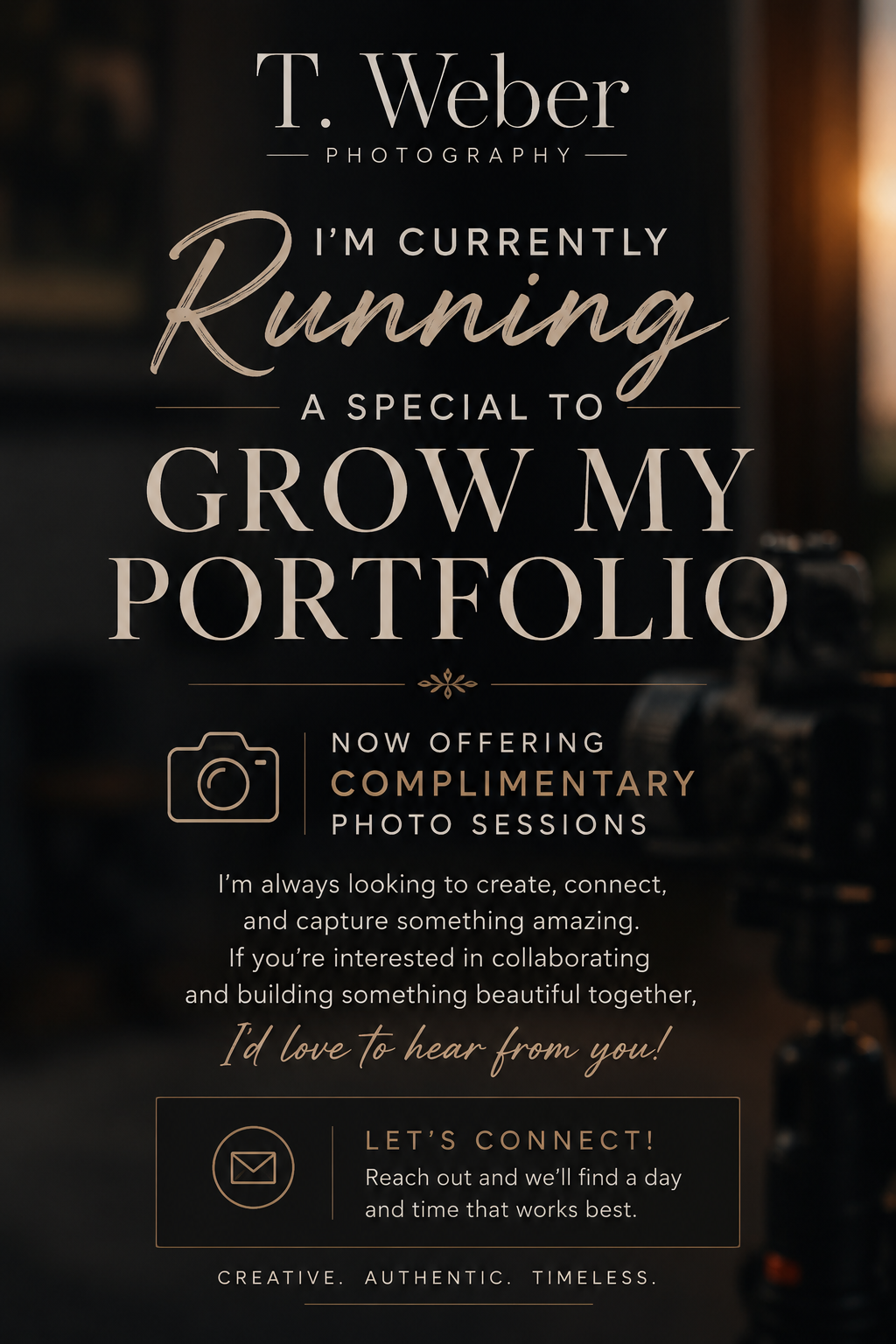 Free Collabs for Singles Portrait, Couples Portrait or senior portraits, portfolio building for models are currently free