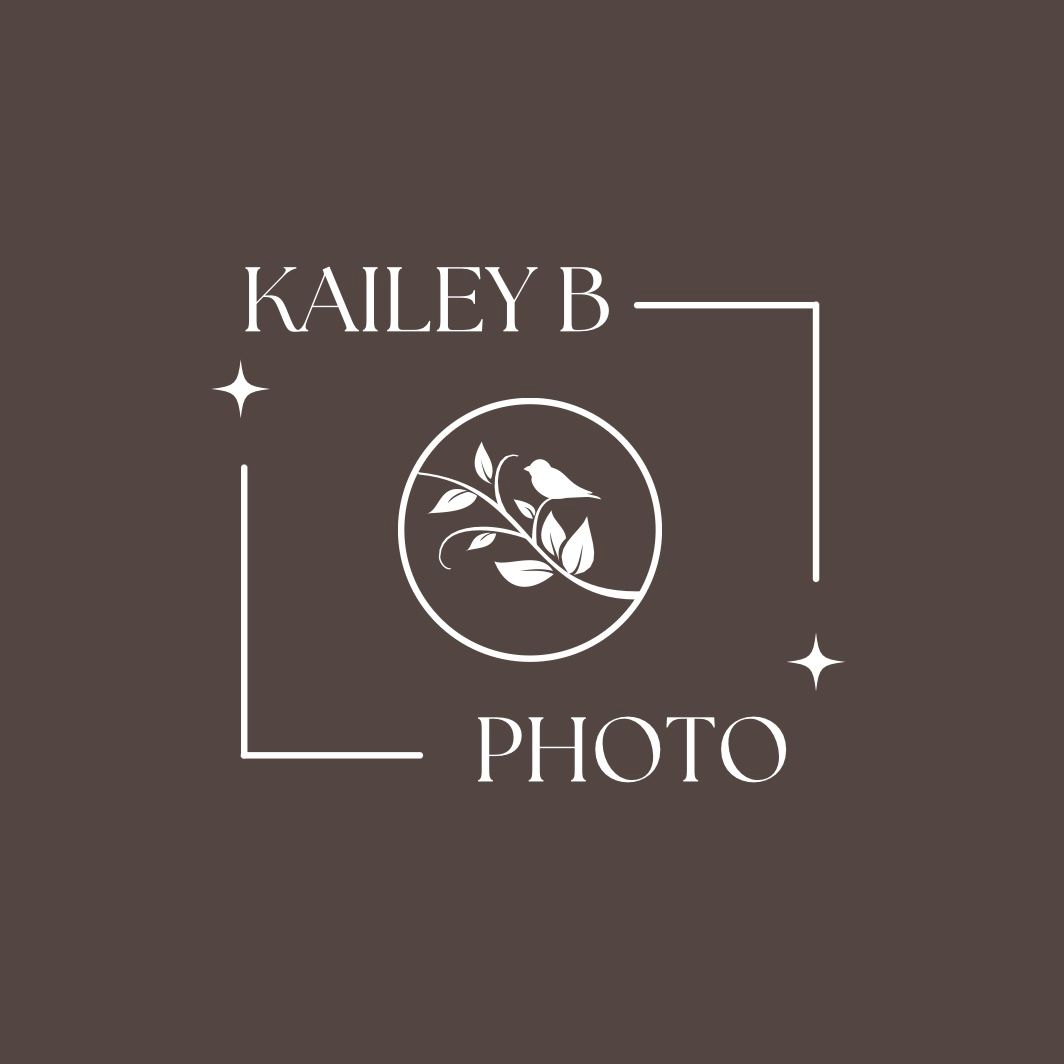 Kailey B Photo photography logo with birds on branch inside camera frame design.