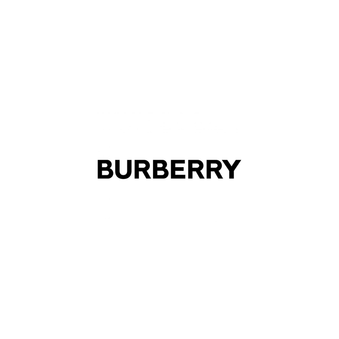 Burberry fashion brand wordmark in black capitals on white background.