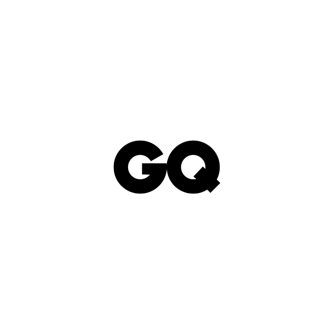 GQ magazine logo featuring bold black letters on white background.