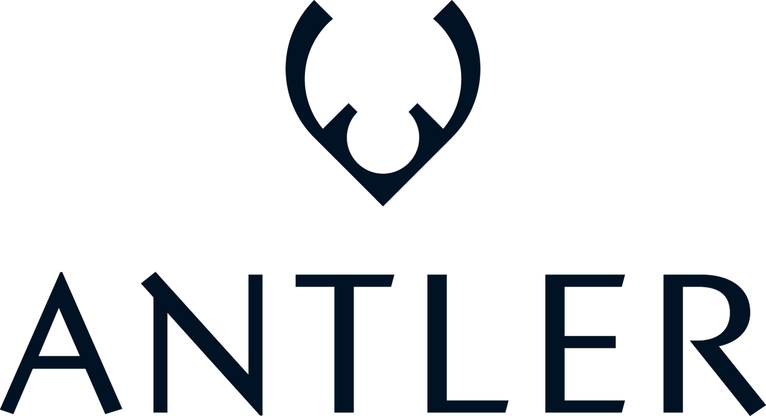 Minimalist black antler logo design with text on white background.