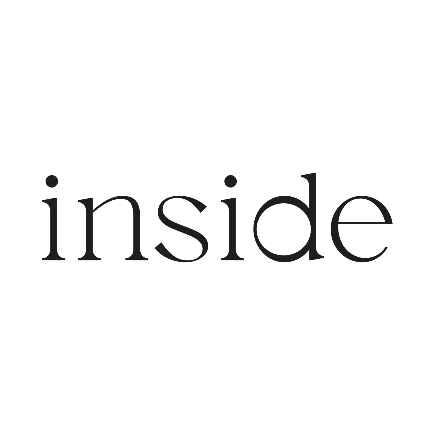 Minimalist black serif typography design showing the word 'inside'.