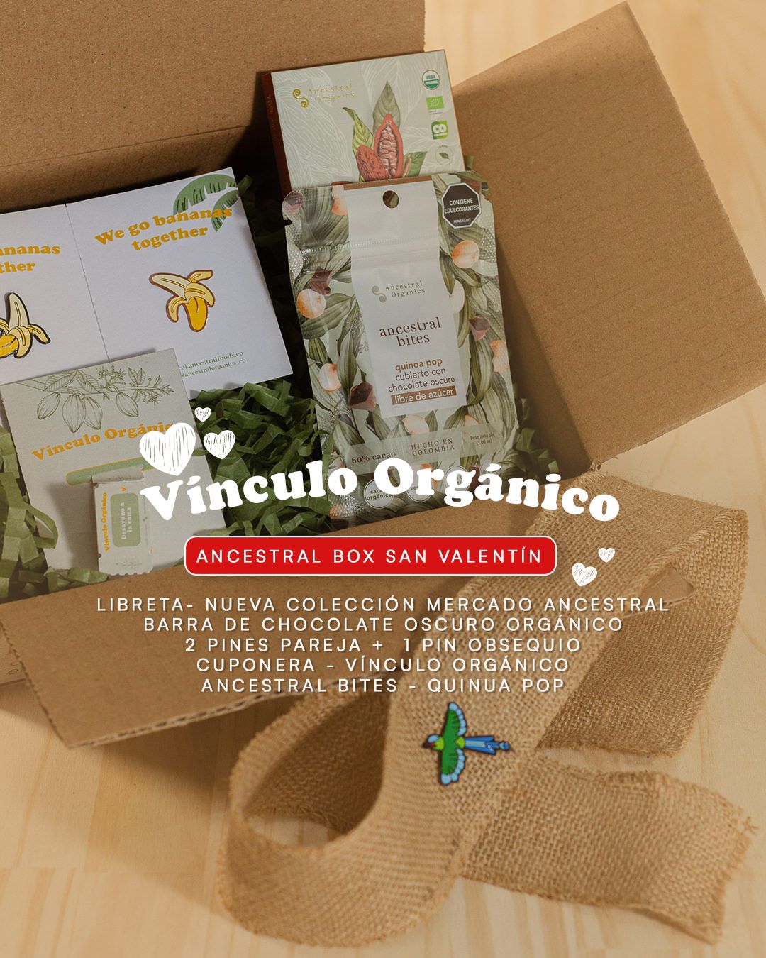 Valentine's themed organic gift box with chocolate and specialty items from Ancestral Box.