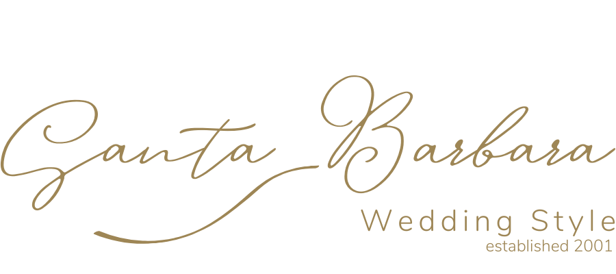 Elegant gold calligraphy logo design for Santa Barbara Wedding Style with established 2001 text.