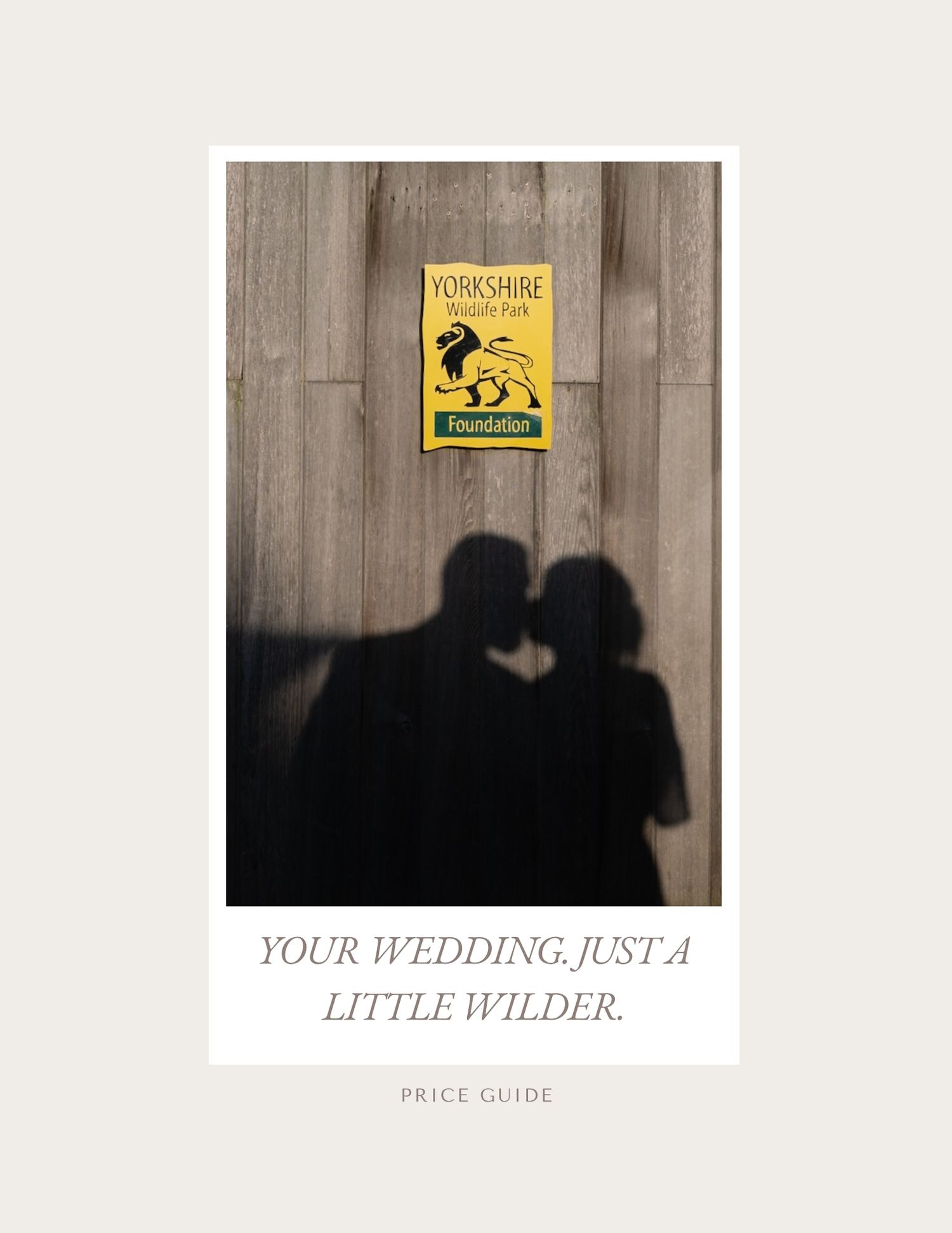 Yorkshire Wildlife Park wedding venue price guide cover showing couple silhouette and 'Your Wedding, Just A Little Wilder' tagline.