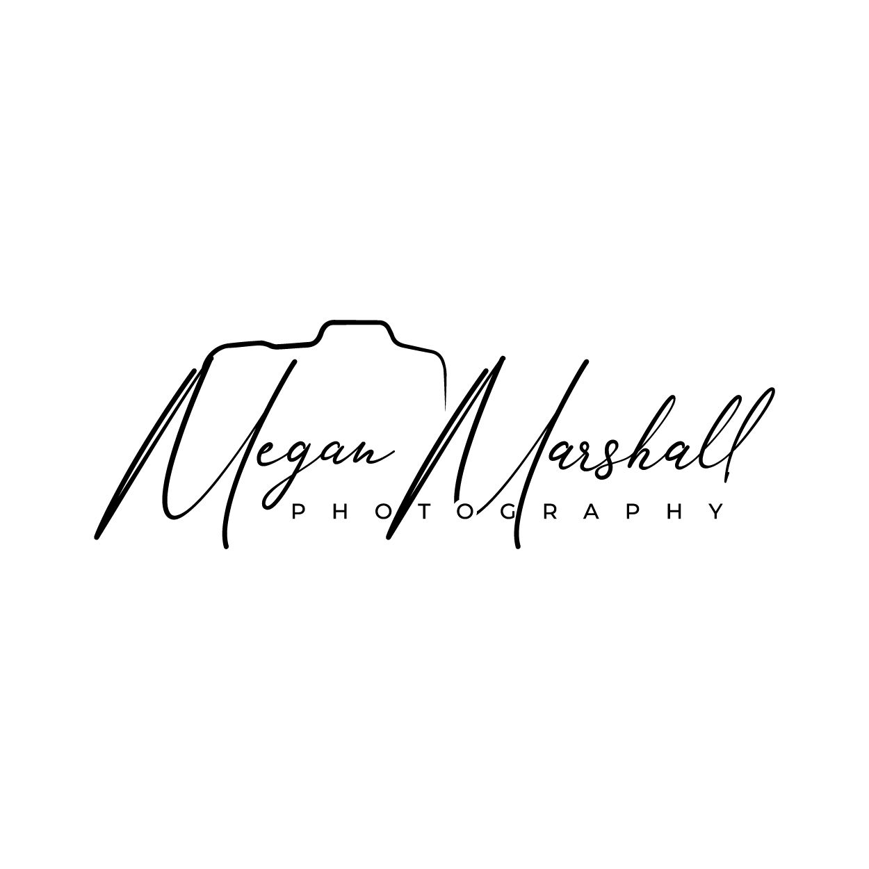 Megan Marshall Photography logo featuring elegant cursive script with a camera silhouette incorporated into the design.
