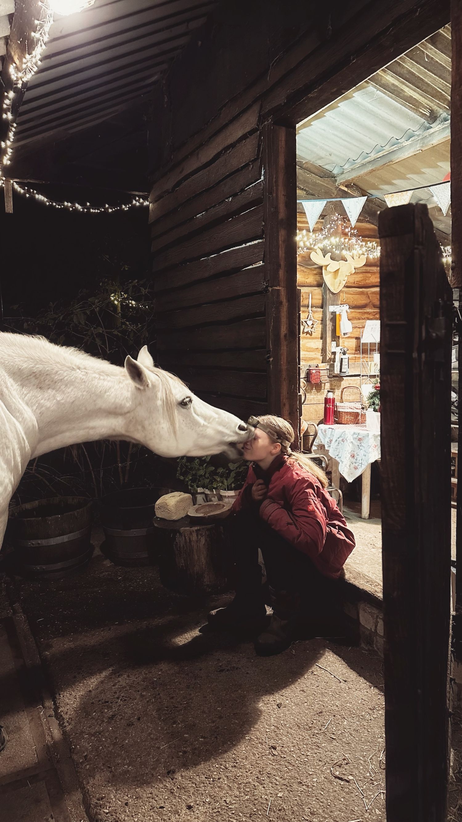 Vera sharing a tender moment with Madra near the stables.