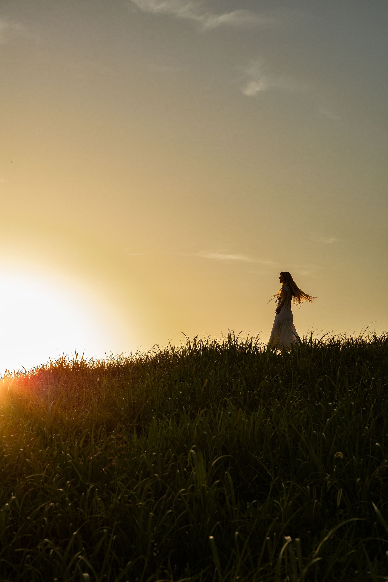 Silhouette portrait on a grassy hill during golden hour in Tennessee