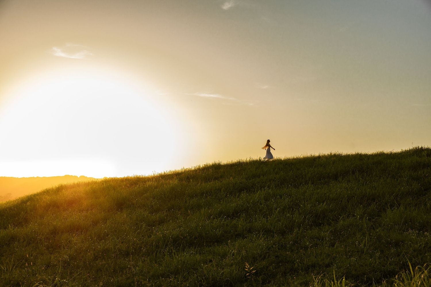 Silhouette portrait on a grassy hill during golden hour in Tennessee