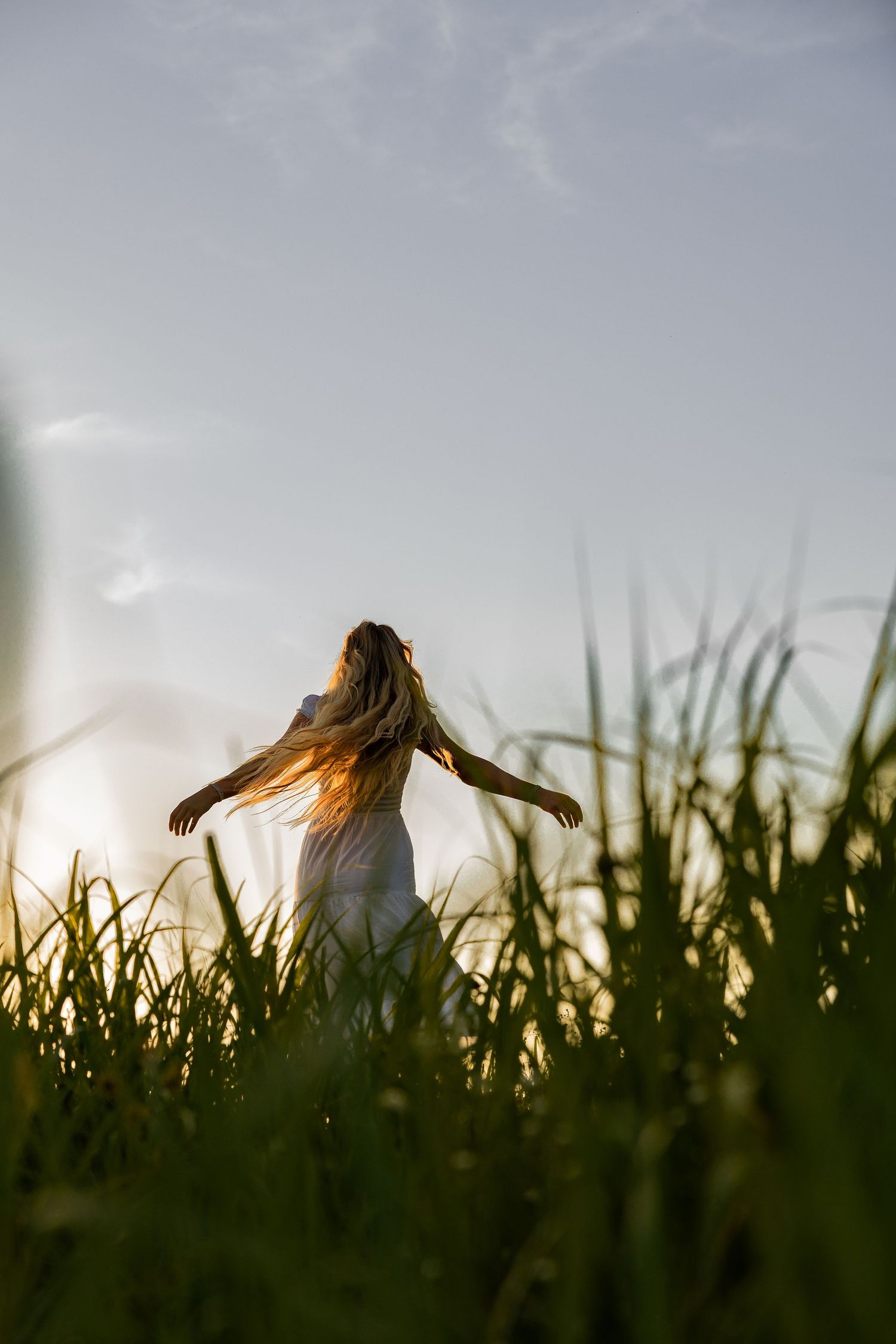 Silhouette portrait on a grassy hill during golden hour in Tennessee