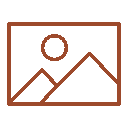 Simple brown outline image placeholder icon featuring mountains and sun.