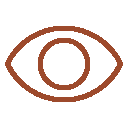 Minimalist brown outline eye icon on a white background.