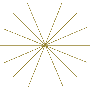 Simple gold starburst line art pattern with radiating lines arranged in a horizontal row on white background.
