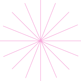 Pink starburst pattern with thin radiating lines arranged symmetrically on white background.